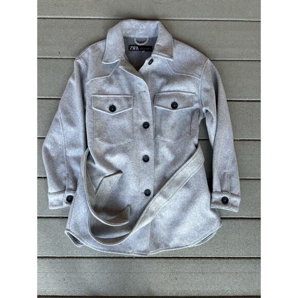 Zara Women’s Belted Overshirt/Shacket Gray Size S - Picture 1 of 4